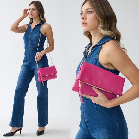 Zier Foldover Clutch Vegan Leather Envelope Cross Body Bag With :P - Picture 7 of 7